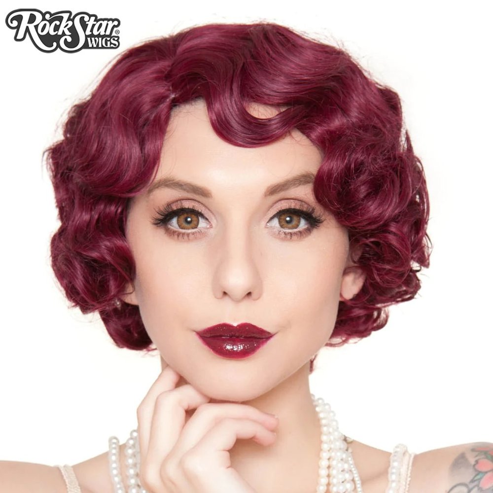 Wig - Burgundy 1920's Flapper Finger Waves Short Rockstar Cosplay Halloween New